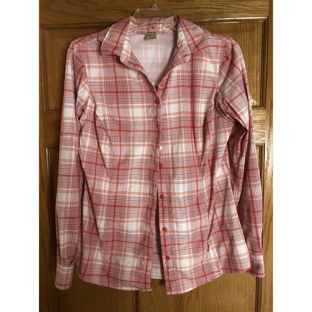 Duluth Trading Shirt Womens Small Red Plaid Sidewinder Long Sleeve Vented Nylon
